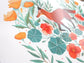 Red Fox Illustration Art Print with California Poppies and Nasturtium 11x14"