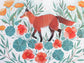 Red Fox Illustration Art Print with California Poppies and Nasturtium 11x14"