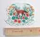 Hand Illustrated Red Fox with Nasturtium and Poppies Vinyl Sticker