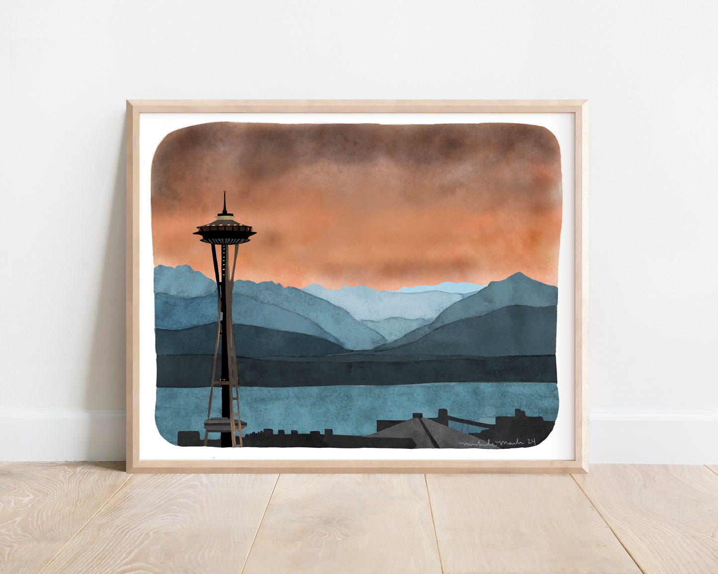 Hand Illustrated Seattle Art Print of the Space Needle