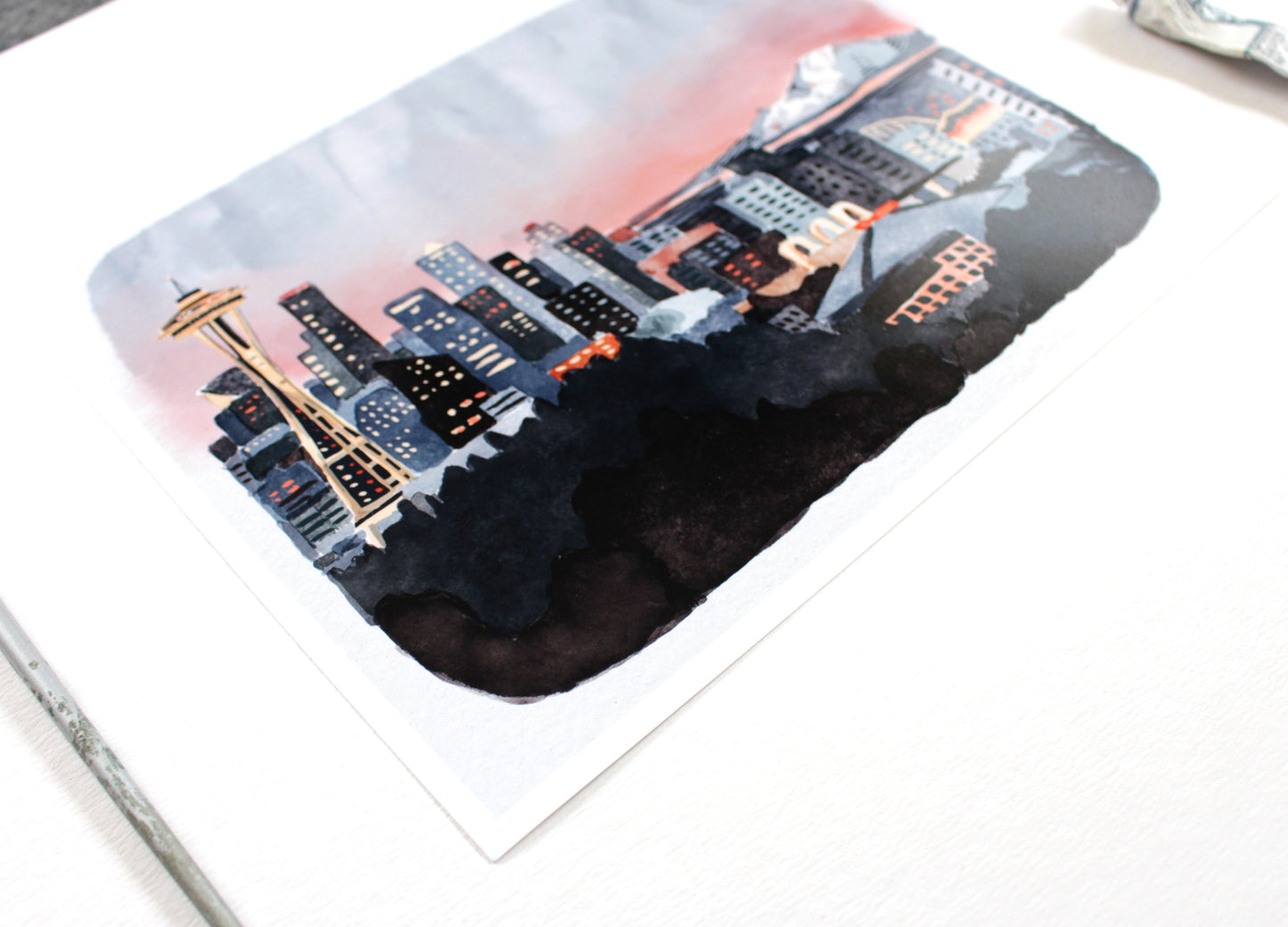 Seattle Skyline Art Print: Illustrated Washington State Landscape (8x10)