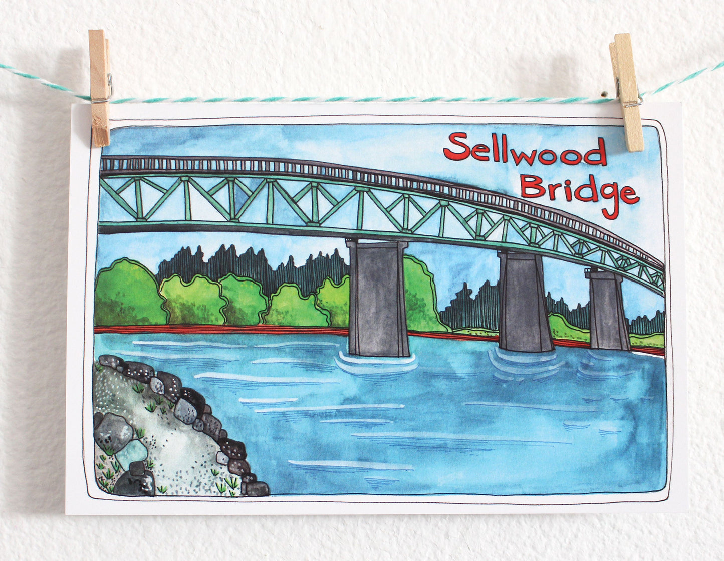 Illustrated Portland Postcard Sellwood Bridge
