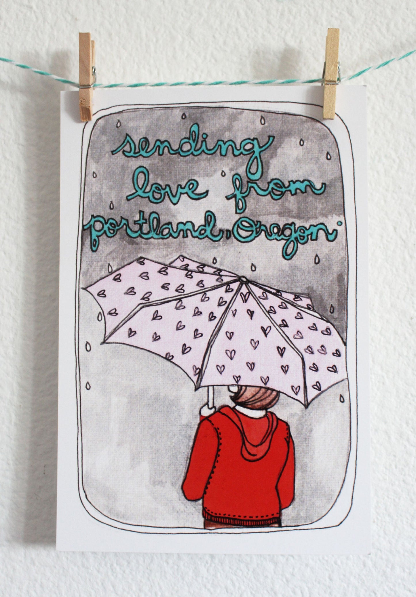 Sending Love from Portland Oregon Illustrated Postcard