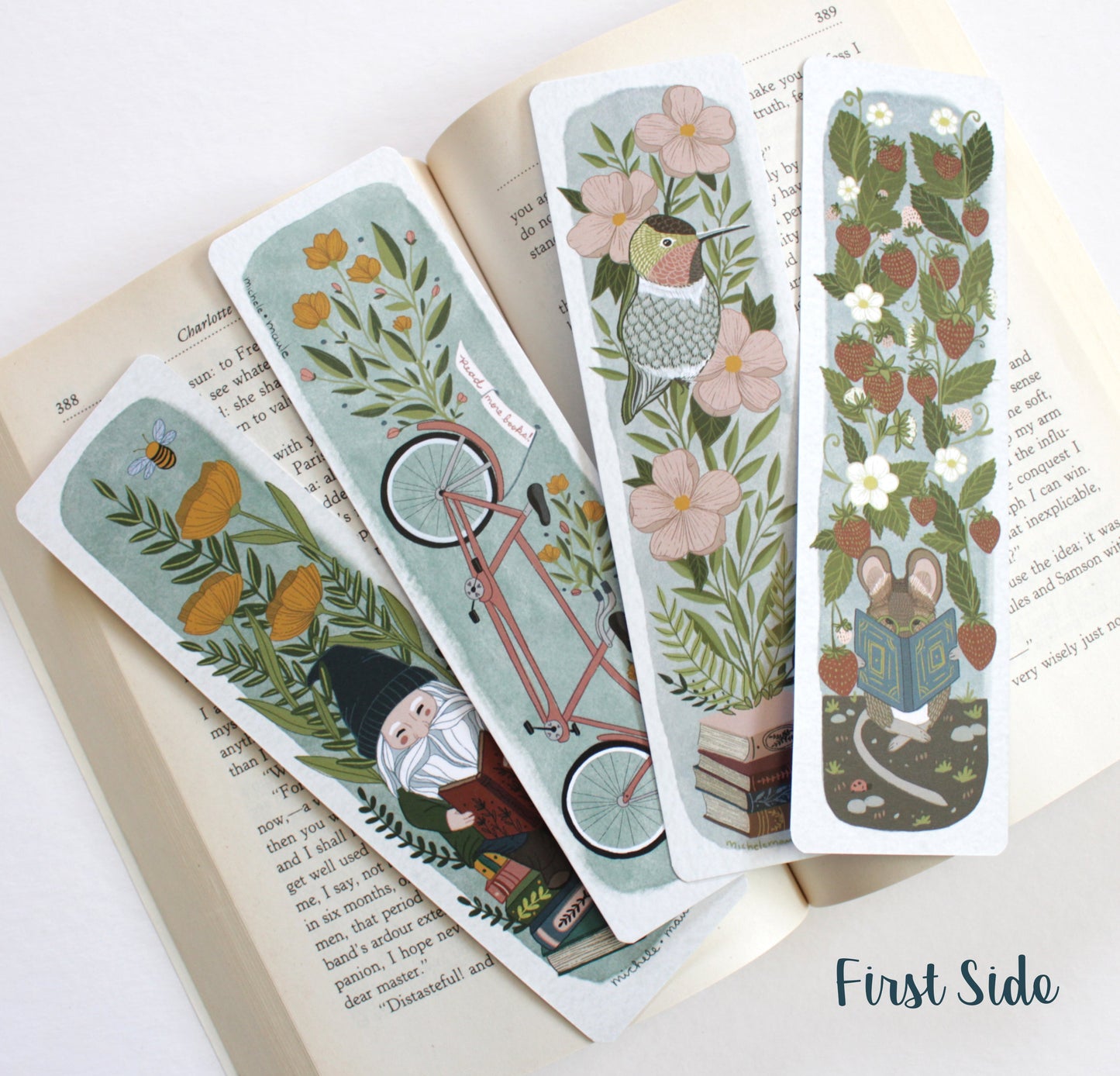 Set of Four Hand Illustrated Garden Bookmarks