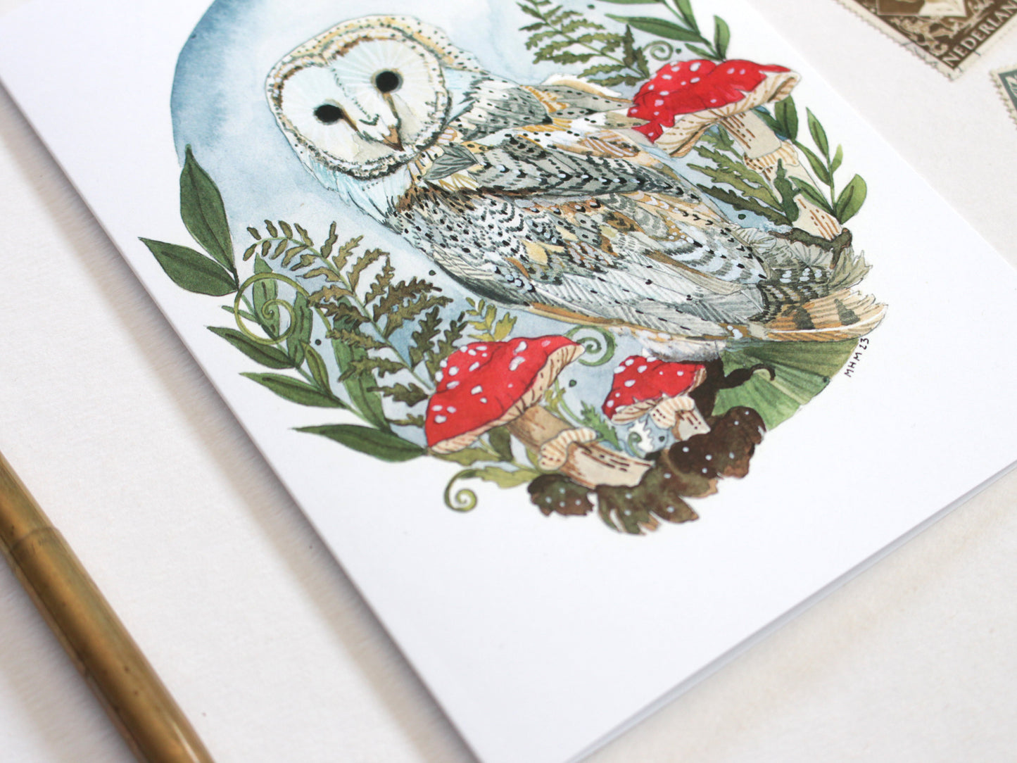 Snow Owl Greeting Card: Woodland Illustration
