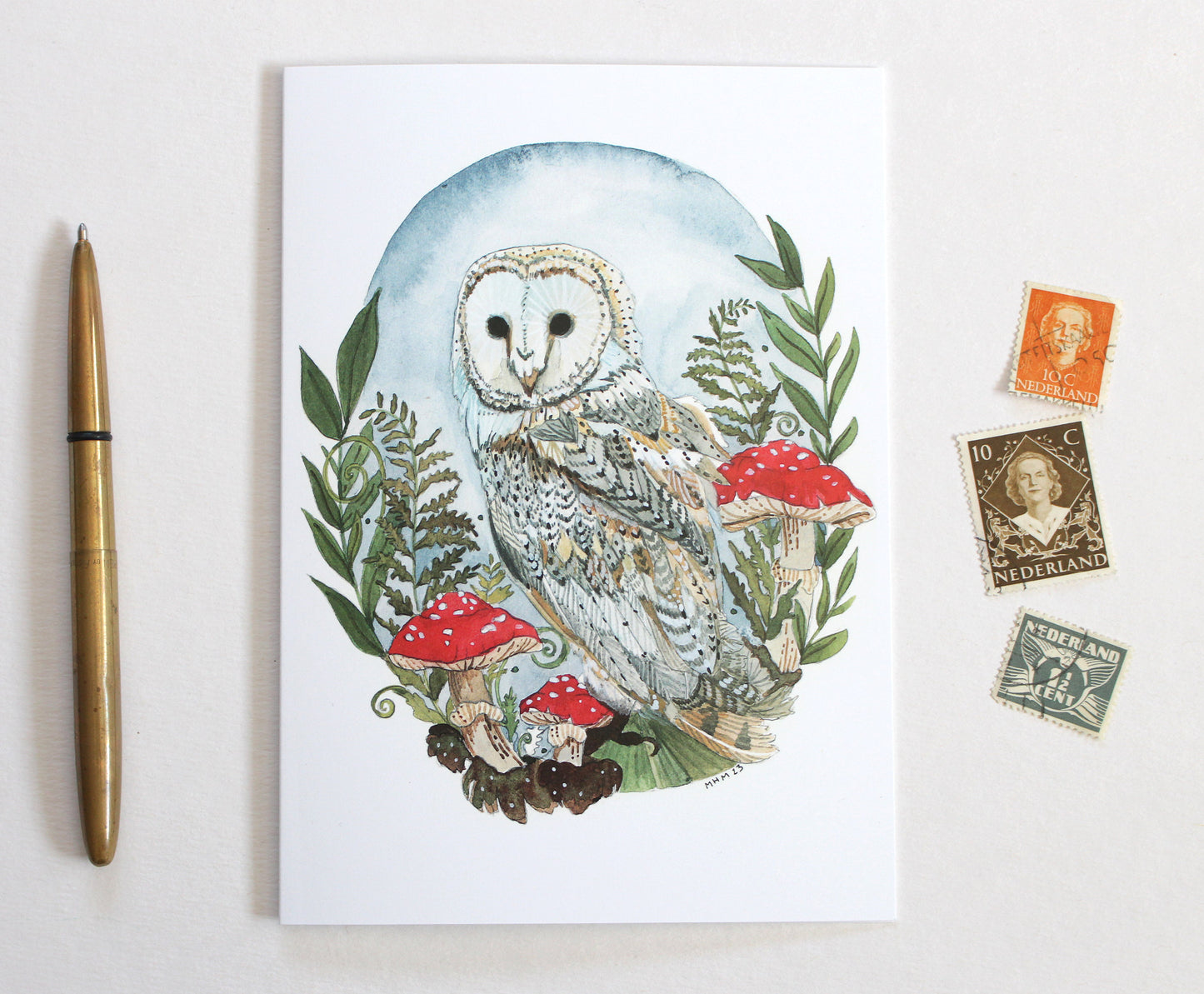 Snow Owl Greeting Card: Woodland Illustration