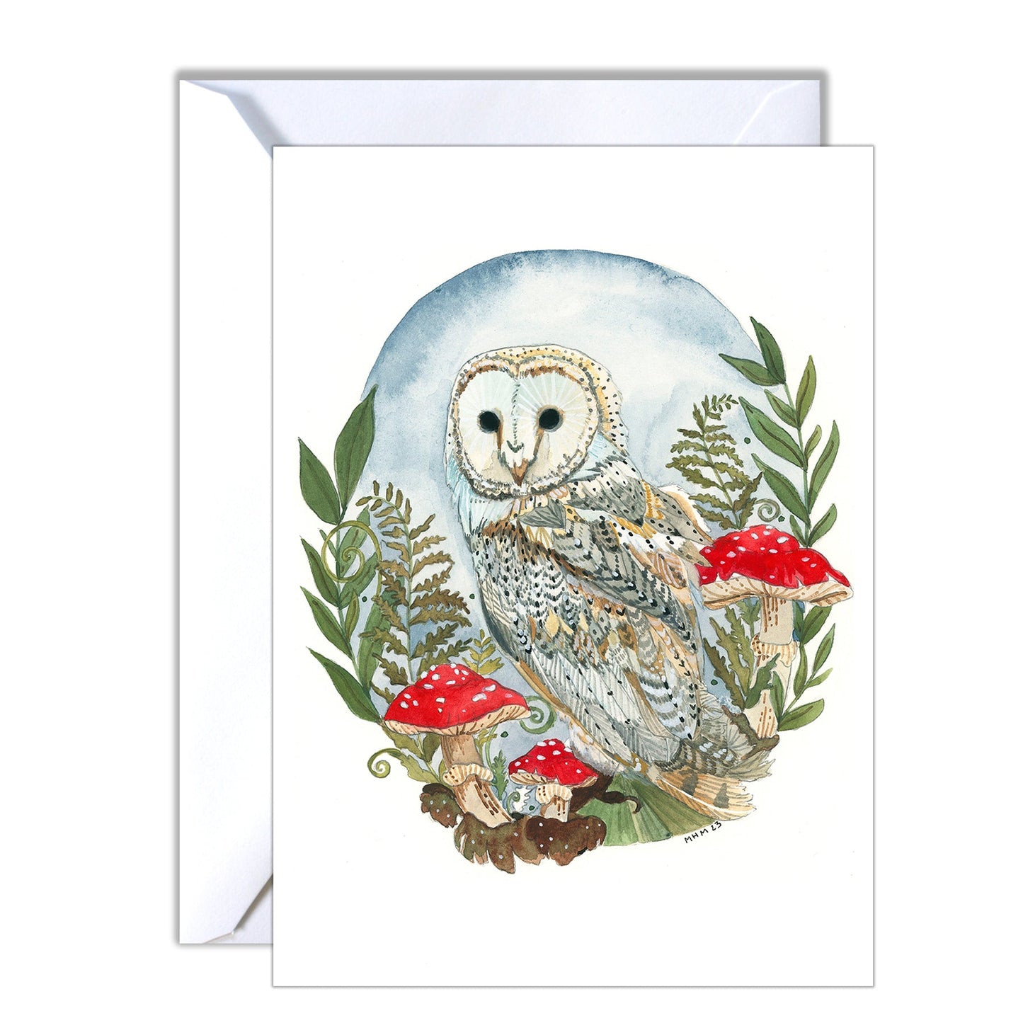 Snow Owl Greeting Card: Woodland Illustration