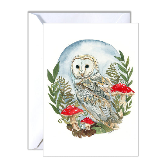 Snow Owl Greeting Card: Woodland Illustration