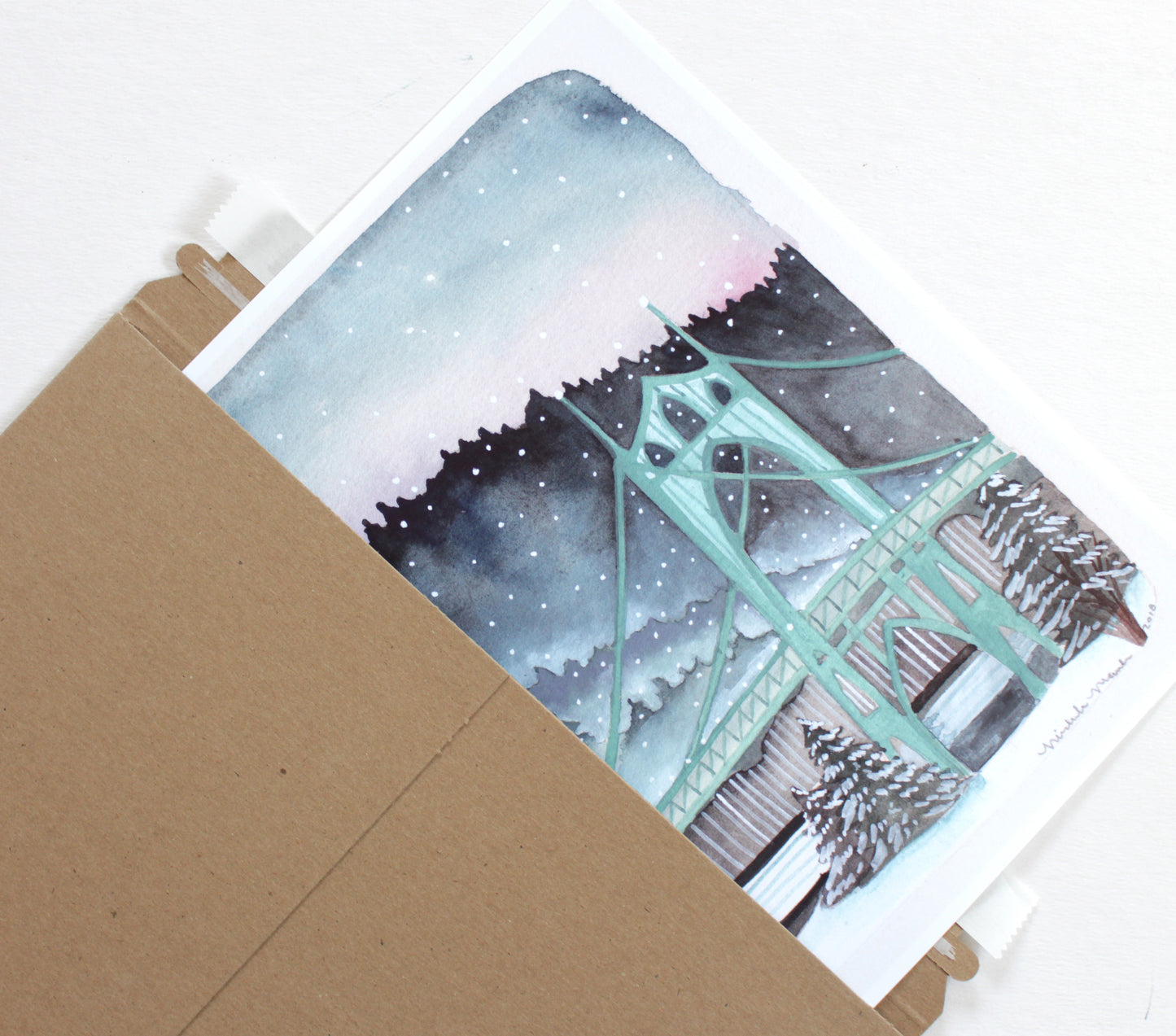 St Johns Bridge Portland, Oregon Art Illustration 11x14