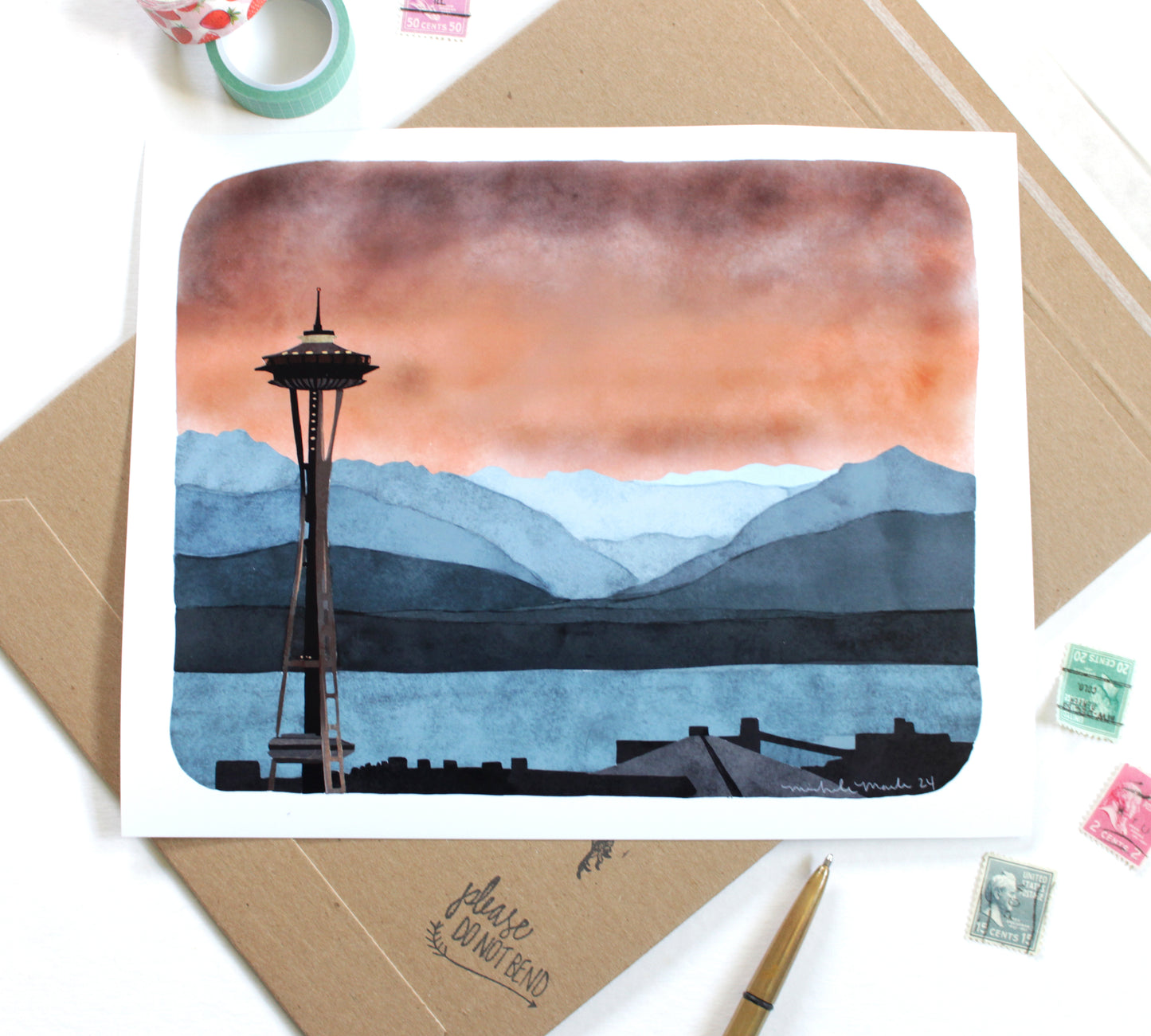 Hand Illustrated Seattle Art Print of the Space Needle