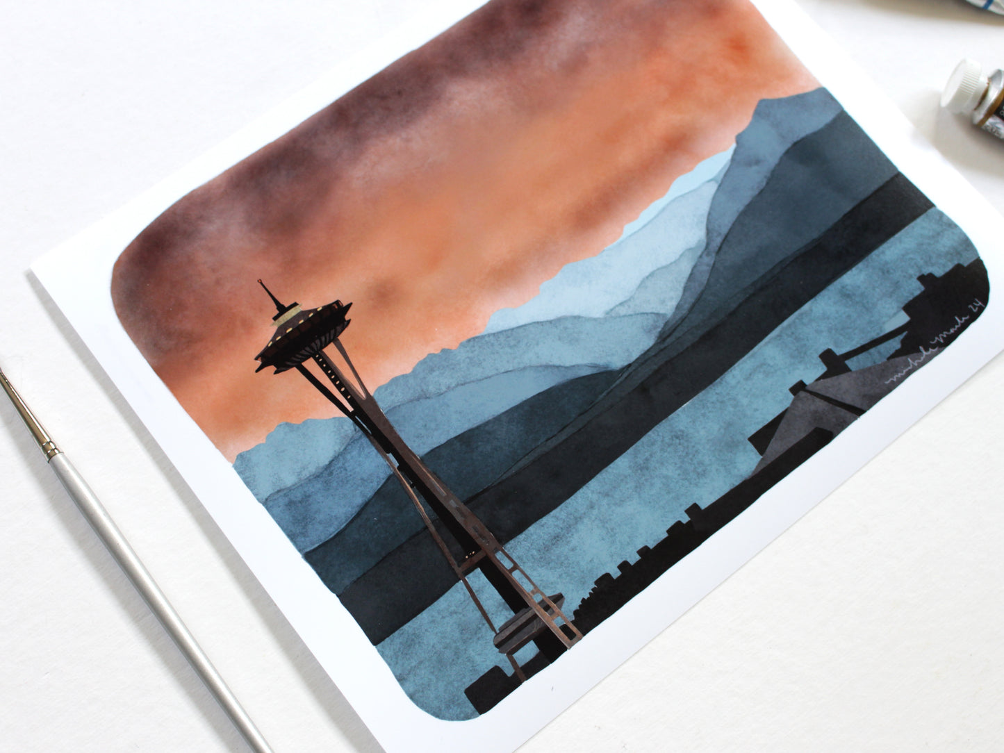 Hand Illustrated Seattle Art Print of the Space Needle