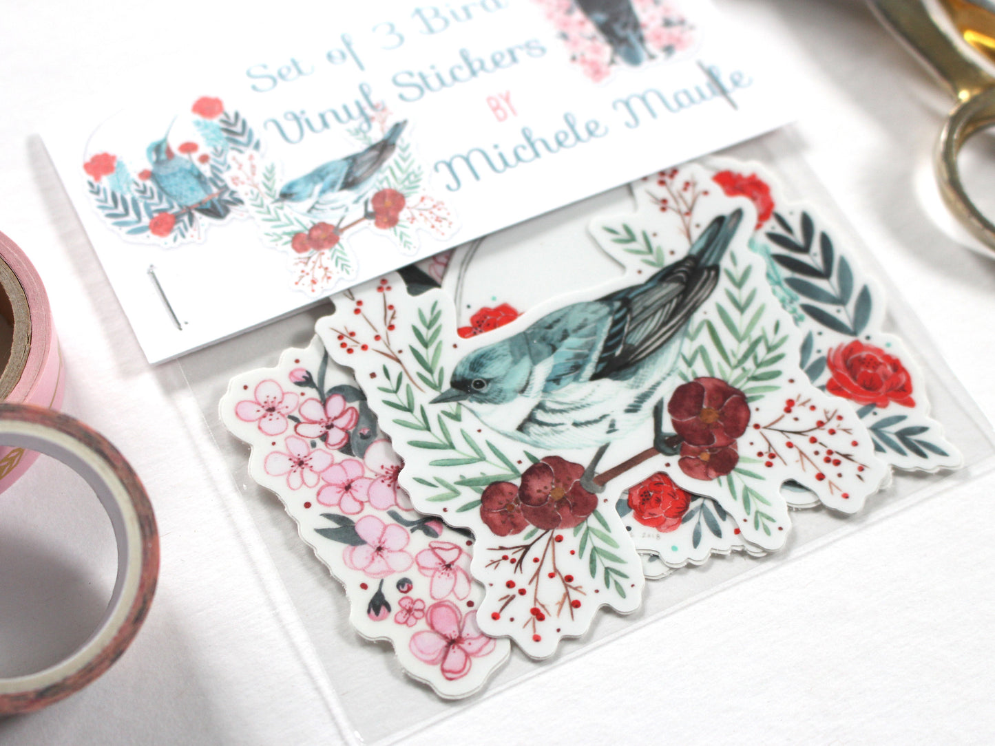 Set of Three Illustrated Vinyl Bird Stickers