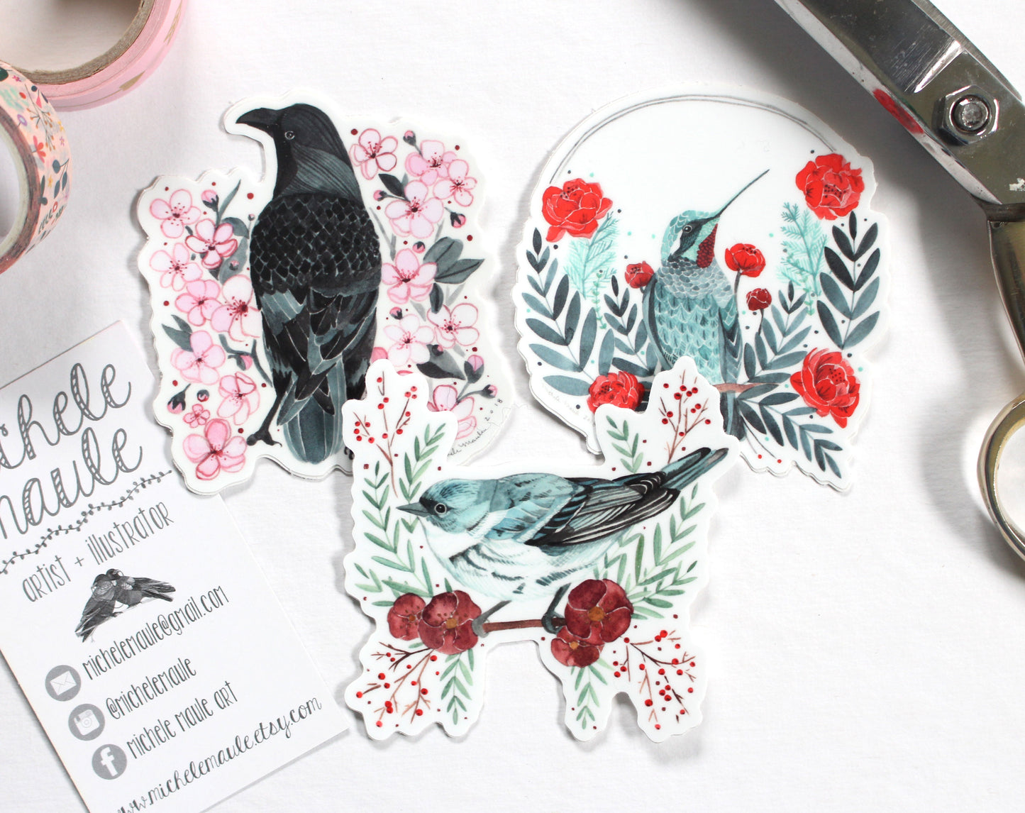 Set of Three Illustrated Vinyl Bird Stickers