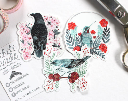 Set of Three Illustrated Vinyl Bird Stickers