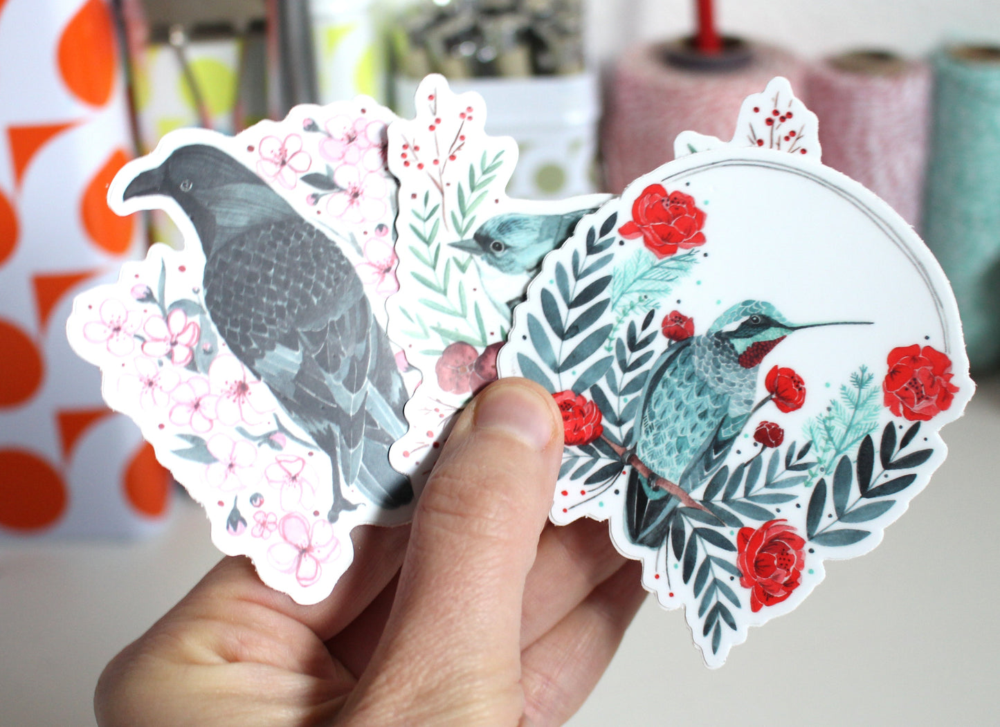 Set of Three Illustrated Vinyl Bird Stickers