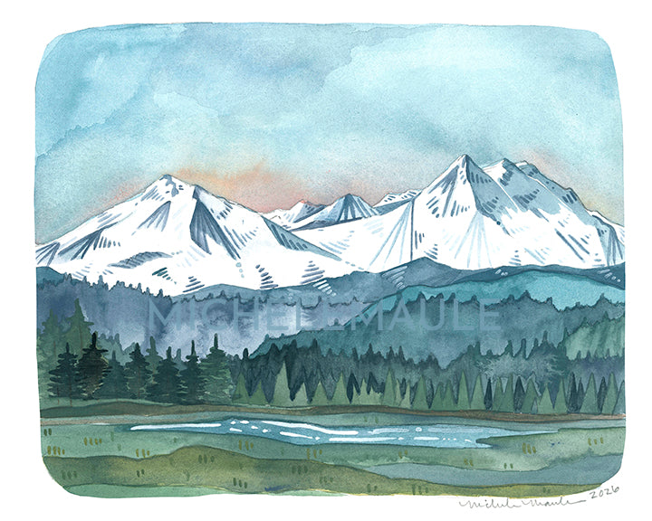 Three Sisters Mountain Range Reproduction 8x10 Print
