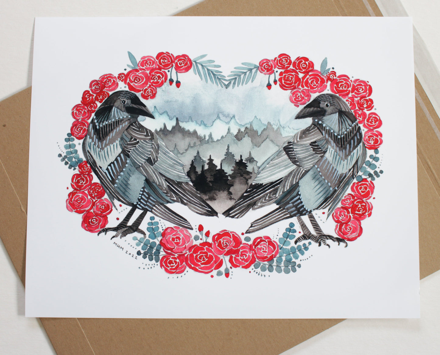 11x14 Print - Two Crows and Roses