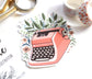 Typewriter with Flowers Durable Vinyl Sticker