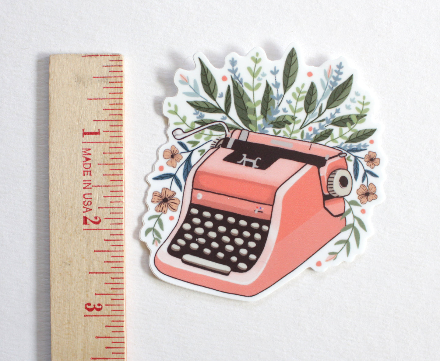 Typewriter with Flowers Durable Vinyl Sticker