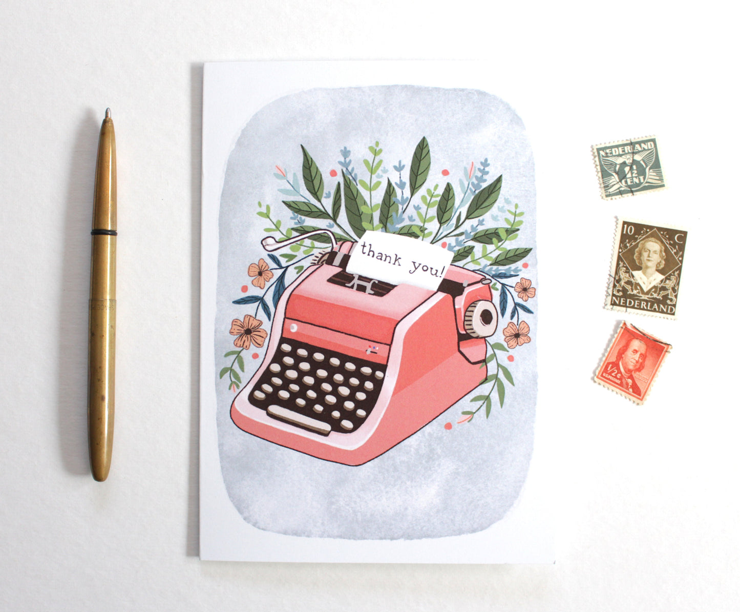 Thank You Card - Pink Typewriter