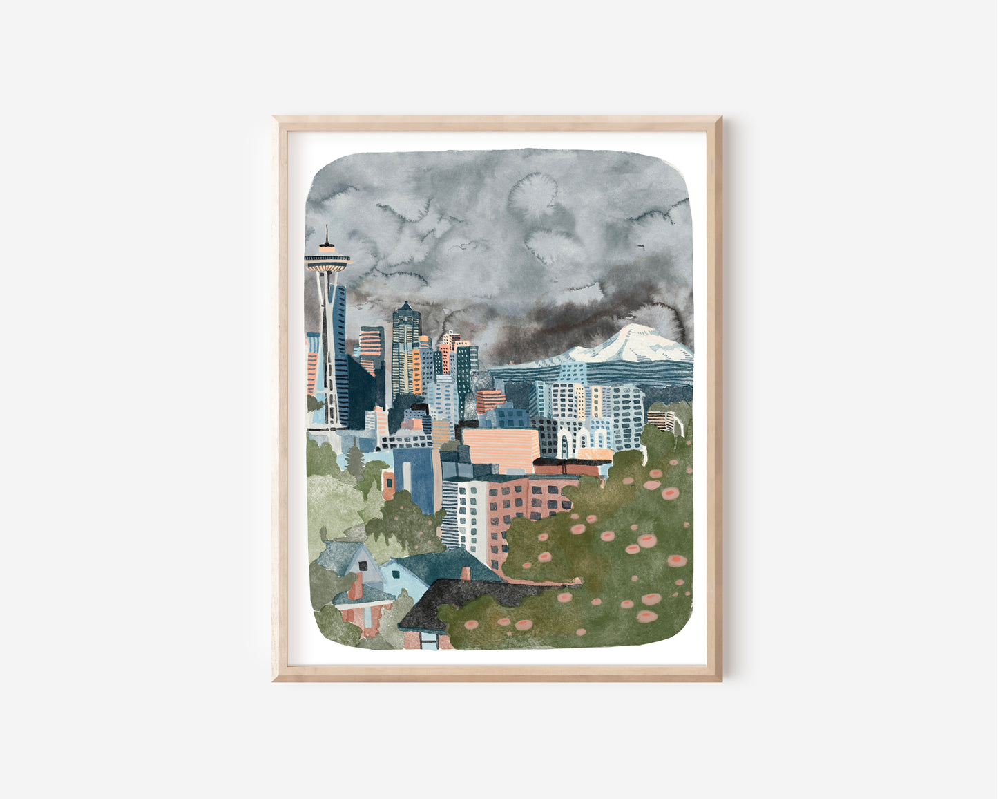 Seattle Washington Illustration Art - Seattle Skyline 11x14"