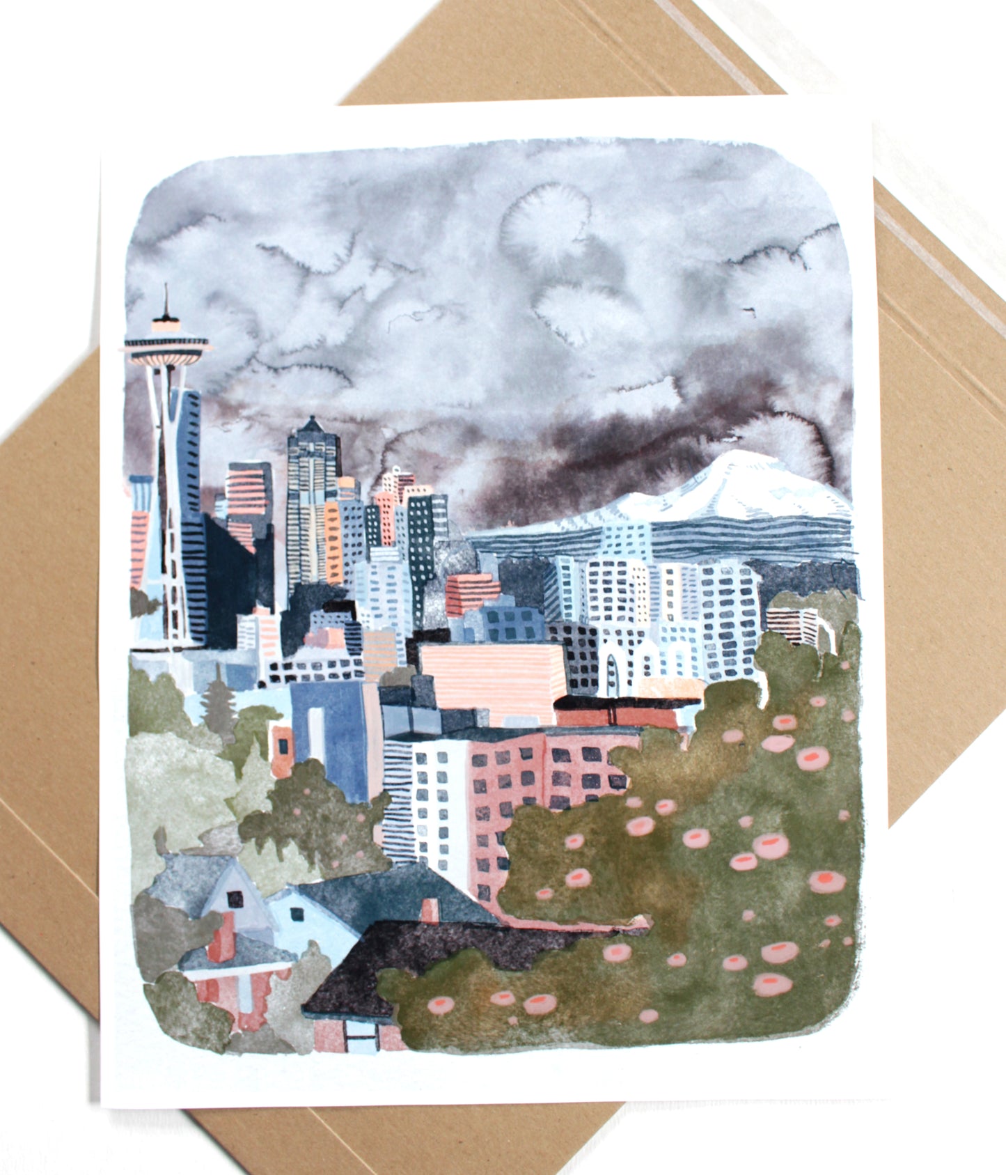 Seattle Washington Illustration Art - Seattle Skyline 11x14"