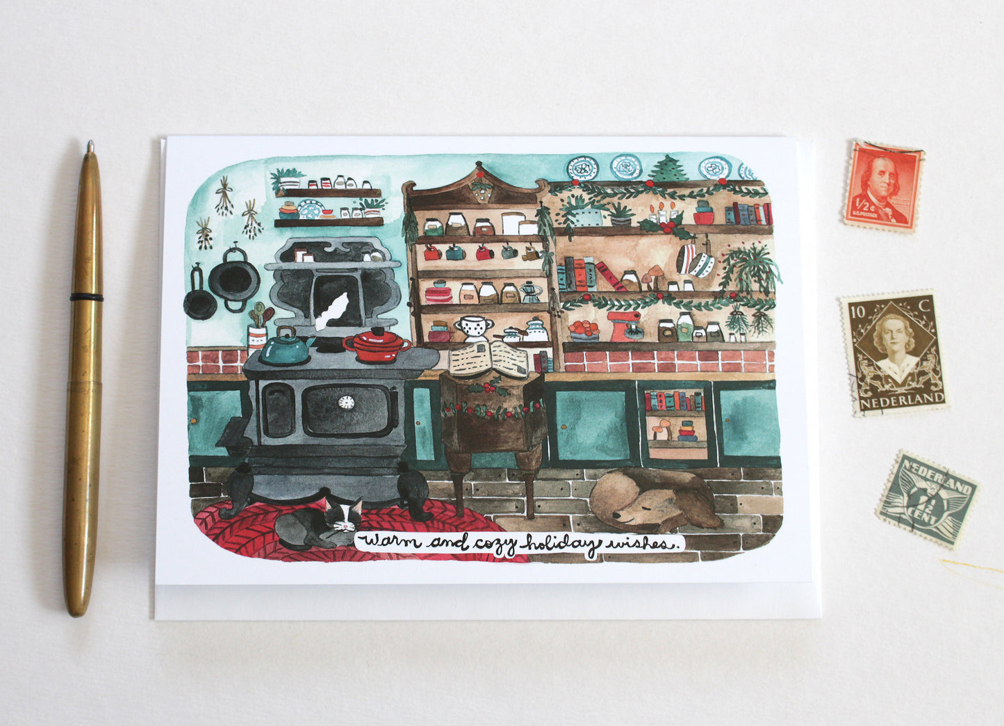 Hand Illustrated Holiday Card - Warm and Cozy Holiday Wishes