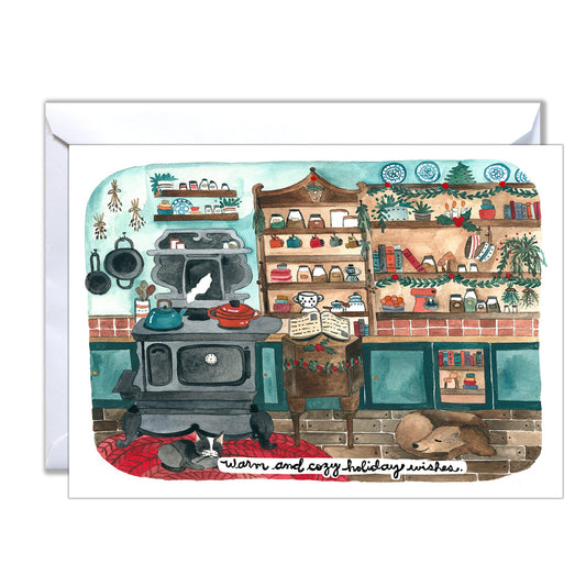 Hand Illustrated Holiday Card - Warm and Cozy Holiday Wishes