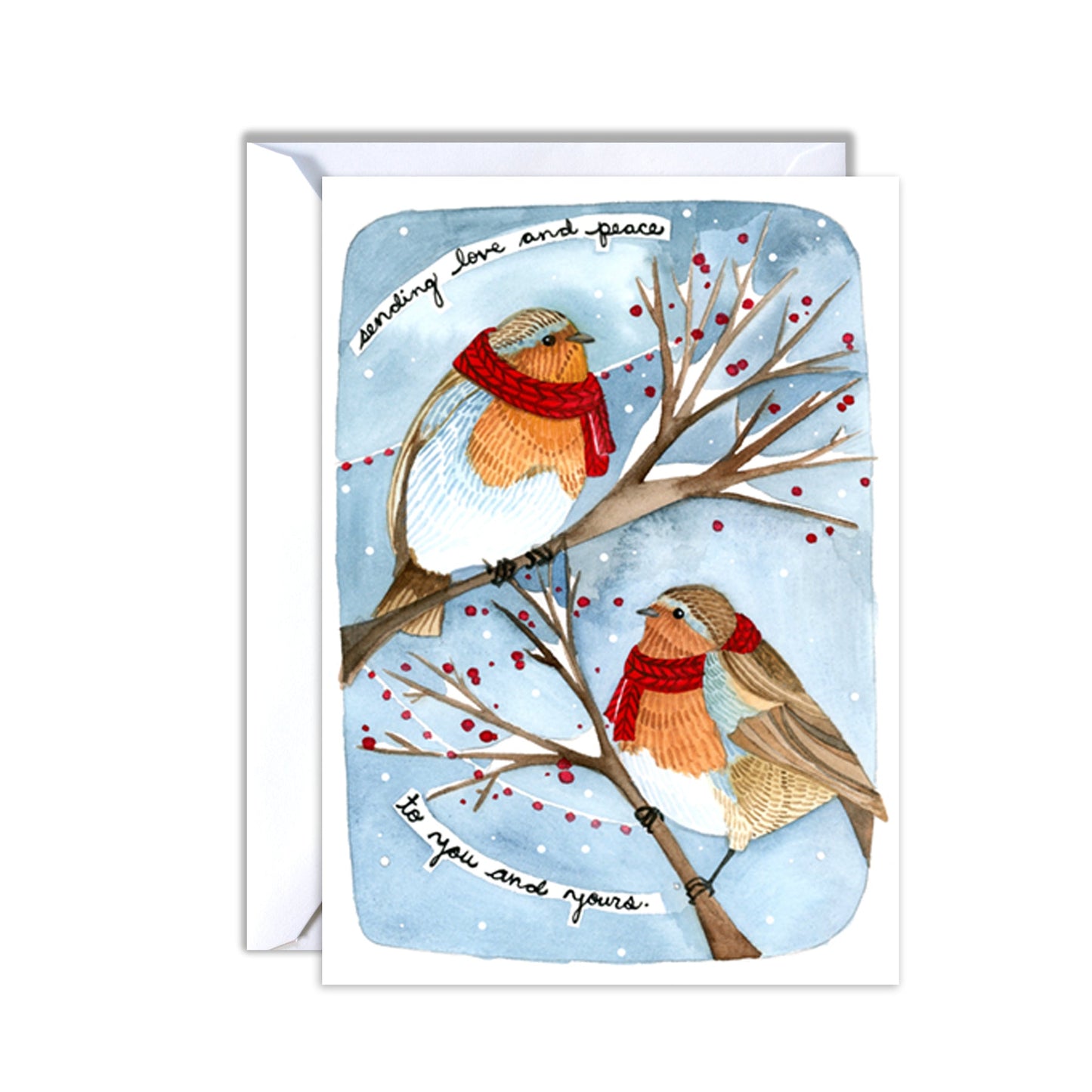 Blank Winter Robins Holiday Card - Love and Peace