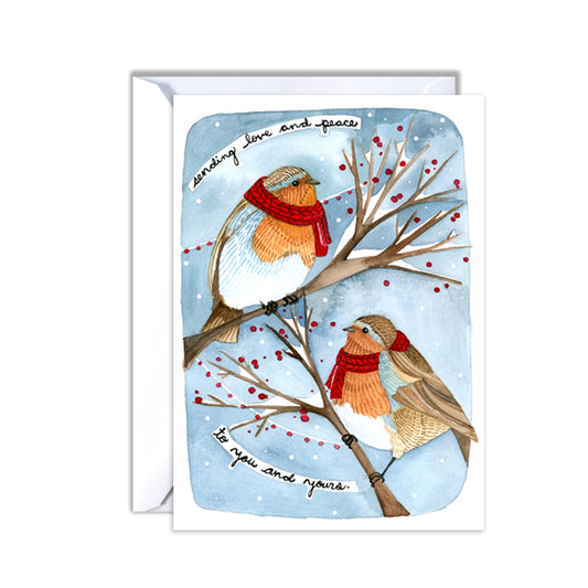 Blank Winter Robins Holiday Card - Love and Peace